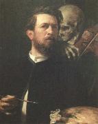 Arnold Bocklin self portrait with death playing the fiddle Sweden oil painting artist
